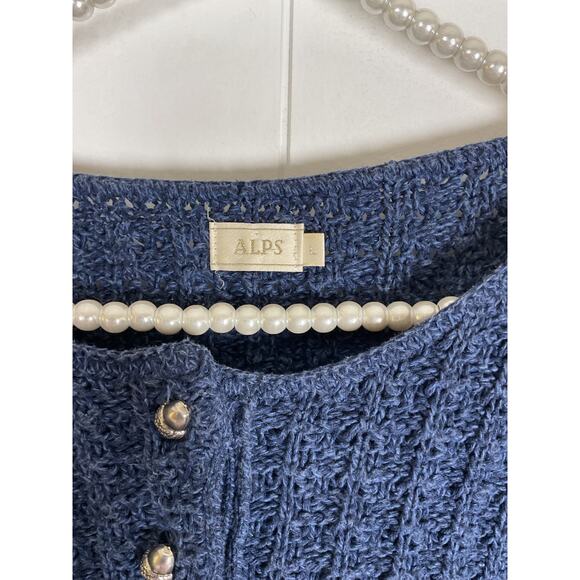 ALPS Unisex Navy Henley Knit Sweater with Metal Buttons Size Large - Picture 4 of 6